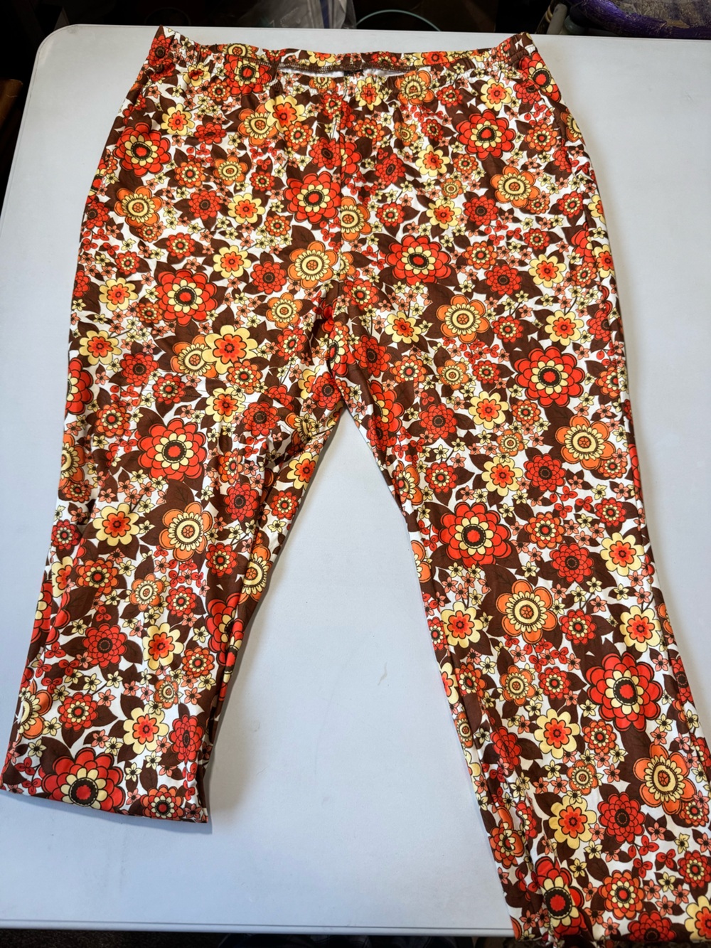 Women’s Floral Print Lounge Pants - Brown & Orange